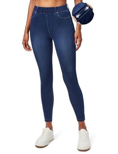 IUGA Stretchy Jeans for Women High Waist Pull on Jeggings Tummy Control Skinny Sweatpant Jean Leggings with Pockets Trendy(Hand-Distressed Dark Blue, Medium) - Image 1