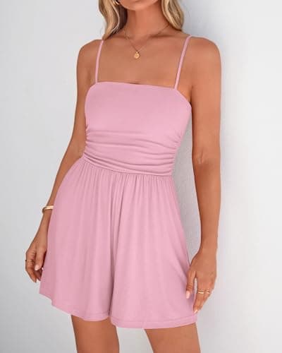 BTFBM Summer Rompers For Women 2026 Casual One Piece Spaghetti Strap Sleeveless Shorts Jumpsuit Beach Vacation Outfits(Pink, Medium) - Thumbnail 2