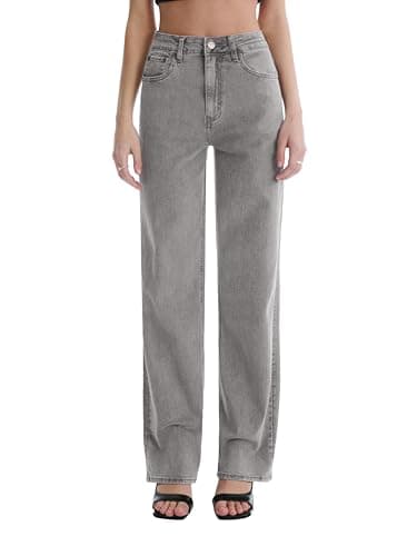 SGIVL Jeans for Women Straight Leg High Waisted Baggy Stretchy Mom Jeans Trendy Tummy Control Denim Pants Grey 0 - Image 1