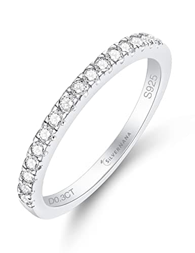 SILVERNANA 0.5ct Moissanite Wedding Band for Women 925 Sterling Silver 2.5MM Width Thick Stackable Half Eternity Ring for Her Size 5