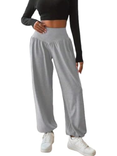 gaimoliso Womens Baggy Wide Leg Pants Plus Size Casual Loose Elastic Waisted Comfy Harem Pants with Pockets Grey - Image 1