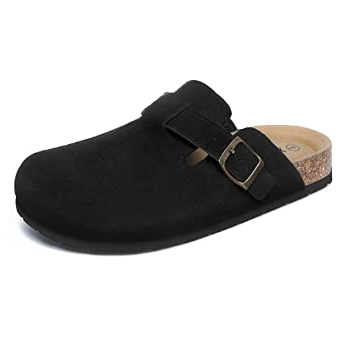 Xiakolaka Women's Suede Clogs Adjustable Buckle Slip on Footbed Home Clog Slippers Black Size 9 - Image 1