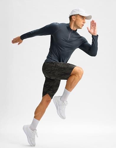 Pudolla Mens Shorts 5"/9" Gym Shorts with Zipper Pockets Lightweight Quick Dry Running Shorts for Men(Grey Sage Camo L9_S) - Thumbnail 6