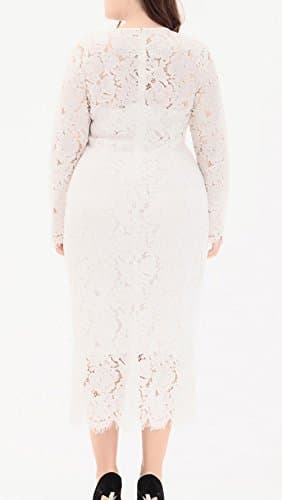 Eternatastic Women's Floral Lace Long Sleeve Plus Size Lace Dress White1 XXL - Thumbnail 2