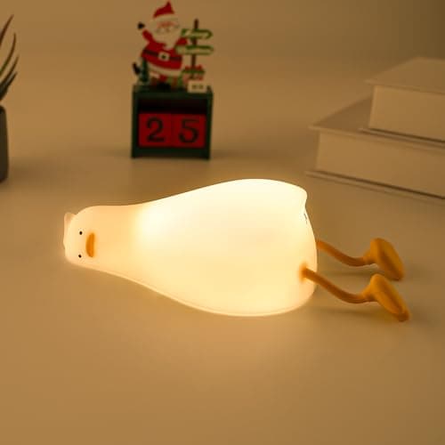 UNEEDE Lying Flat Duck Lamp, 3 Level Dimmable Rechargeable Silicone Night Light, Benson Duck Cute Squishy Touch Sensor Bedside Lamp for Nursery, Breastfeeding, Kids Room Decor - Image 1