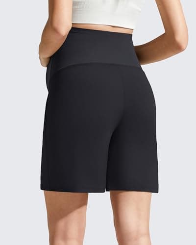 G4Free Maternity Shorts with Pockets Over The Belly Soft Stretch High Waisted Loose Pregnancy Shorts for Casual Workout(Black,M,6'') - Thumbnail 2