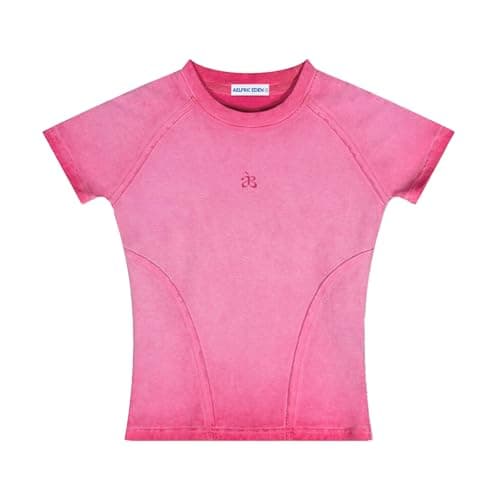 Aelfric Eden Womens Basic T Shirts Summer Tops 2026 Crop Short Sleeve Slim Fit Tee Gradient Color Acid Wash Gym Workout Pink - Thumbnail 4