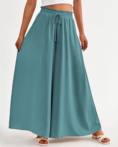 BTFBM Women Casual High Waist Wide Leg Pants 2026 Spring Summer Long Palazzo Pants Pocket Lounge Beach Vacation Clothes(Solid Blue Green, XX-Large) - Thumbnail 4