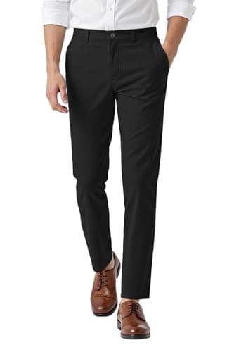 GINGTTO Black Dress Pants for Men Slim Fit Stretch Slacks for Men Business Formal Pants 32 - Image 1