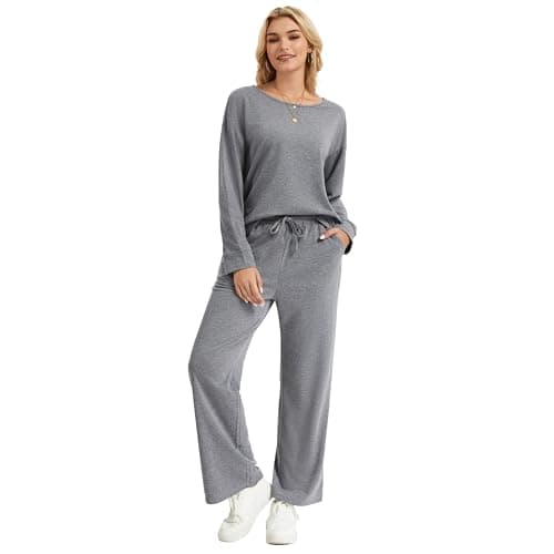 MAGICATELIER Women 2 Piece Matching Lounge Sets Long Sleeve Top Wide Leg Pants Pockets Travel Sweatsuit Casual Tracksuit - Thumbnail 5