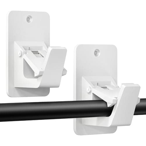 Universal Curtain Rod Holders, No Drill Curtain Rod Brackets, Self Adhesive Curtain Rod Brackets Up to 30 LB, Nail Free Curtain Rod Hooks for Bathroom, Bedroom, Livingroom, Kitchen (2PC, White) - Image 1