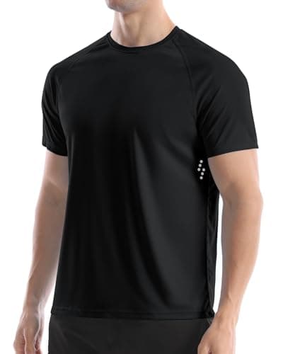 Men's UPF 50+ Swim Shirts, Sun Protection Short Sleeve Rash Guard, Quick Dry T-Shirt for Fishing and Surfing Black - Thumbnail 2