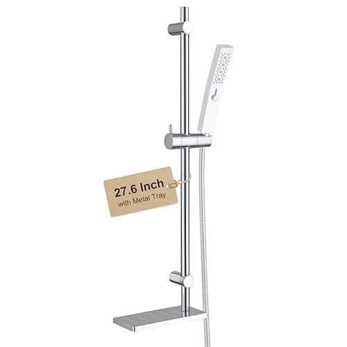 G-Promise Metal 27 Inch Shower Slide Bar with Stainless Steel Tray (Chrome)