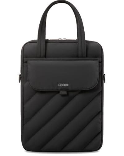 LUGGEX Puffy Laptop Sleeve Bag 13-14 Inch, Vertical Computer Carrying Cases with Tablet Pockets and Handle, Compatible with MacBook Air/Neo/Pro 13/14 Inch 360° Protective (LTX-Core, Black)