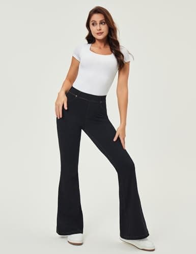 IUGA Bell Bottom Jeans for Women High Waisted Stretchy Pull On Flare Jeans Wide Leg Leggings Tummy Control Flare Pants Black - Thumbnail 5