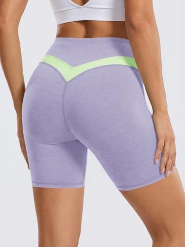 Aoysky Womens High Waisted 6" Buttery Soft Biker Shorts Color Block Workout Yoga Athletic Butt Lifting Lounge Shorts Purple - Thumbnail 5