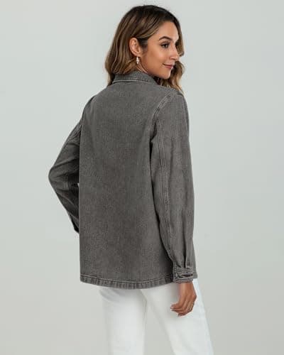 luvamia Womens Shacket Jacket Jeans Jacket For Women Fashion Gray Jean Outfits For Womens 2025 Oversized Button Down Shirts Fall Jackets For Womens Button Down Shirt Size XX-Large Size 20 22 - Thumbnail 5