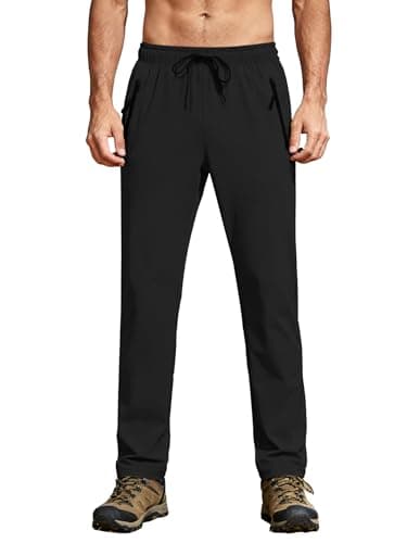 Mens Hiking Pants Waterproof Lightweight Quick Dry Sweatpants with 2 Zipper Pockets Elastic Waist UPF 50+ Cargo Casual Work Athletic Travel Outdoor Black L - Thumbnail 2