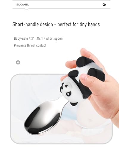 Ecrekhom Silicone Baby Feeding Set 4 Pcs, Weaning Supplies, Panda Baby Plates Baby Spoon & Fork, Baby Utensils Feeding Essentials - Thumbnail 5