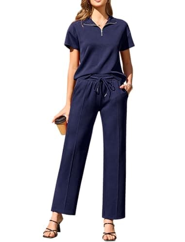 difficort Two Piece Lounge Sets for Women Spring Vacation Beach Travel Airport Outfits Casual Cruise Fashion 2026, Navy, X-Large - Image 1