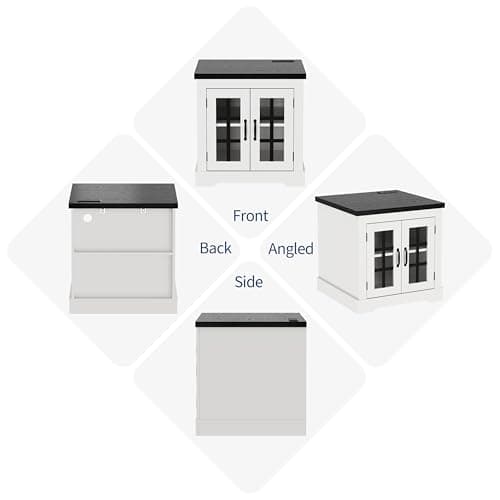 PeacefulHues Buffet Cabinet with Storage, Sideboard Buffet with Glass Doors, Built-in Power Outlet, Black Relief Top Plate, for Kitchen, Coffee Bar, Pantry, Living Room - Thumbnail 3