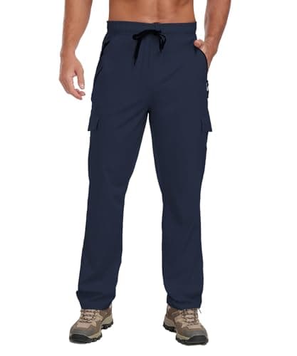 AGVNG Hiking Pants Men Water Resistant Quick Dry Cargo Pants with 4 Pockets Elastic Waist Drawstring UPF 50+ Lightweight Work Travel Outdoor Casual Navy Blue XL - Image 1