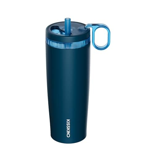 KISSKIND 20 Oz Iced Coffee Tumbler with Hidden Straw, Insulated Stainless Steel Coffee Tumbler, Leakproof Ceramic Lined Travel Cup for Subway Commuting, Slim Tumbler for To-Go, Americano