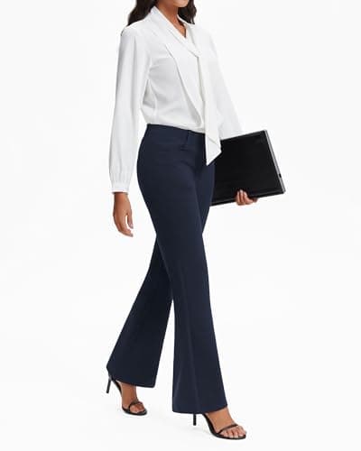 Stelle Womens 30" Dress Pants Bootcut Flare Business Casual Work Pants with Pockets Pull On Slacks Office Navy XX-Small - Thumbnail 3