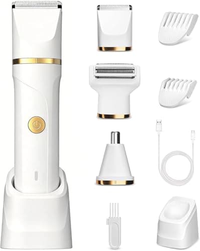 RAXMETRY Bikini Trimmer for Women Men, 3-in-1 Electric Razors for Pubic Hair, IPX7 Waterproof Replaceable Shaver Head with Nose Hair Trimmer for Travel, White - Image 1
