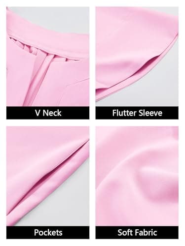 Wenrine Womens Flutter Short Sleeve Maxi Dress Casual V Neck Loose Flowy Long Summer Dresses Pink - Thumbnail 5