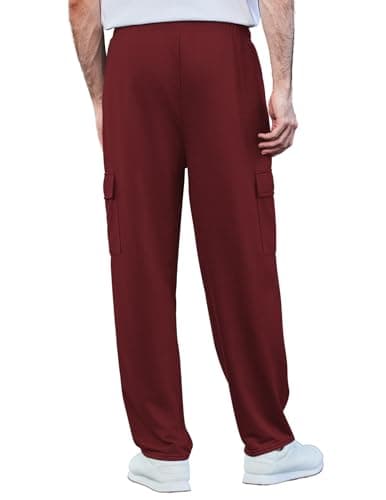 Deyeek Men's Baggy Sweatpants Open Bottom Loose Fit Maroon Cargo Sweatpants for Men Straight Leg Sweat Pants with Pockets 3XL - Thumbnail 2