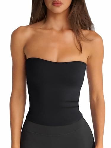 LASLULU Womens Strapless Black Tube Tops Basic Backless Sleeveless Longline Bandeau Going Out Crop Tops Cute Casual 2026 Summer Outfits(Black X-Small) - Image 1