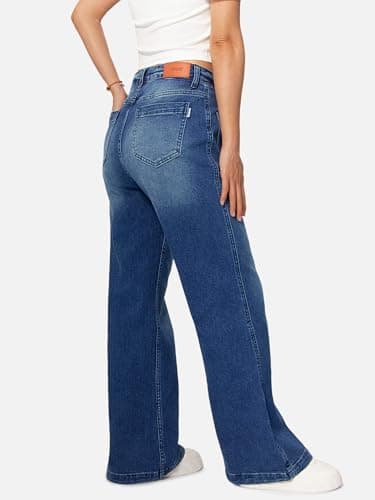 HDLTE Women Wide Leg Jeans High Waist Baggy Jeans Loose Boyfriend Jeans Denim Pants Y2K Navy Blue - Thumbnail 5