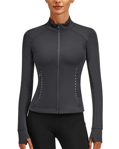 Stelle Women's Zip Up Jackets Lightweight Athletic Running Jacket Workout Slim Fit Yoga Track Clothes with Thumb Holes(Charcoal,XS) - Image 1