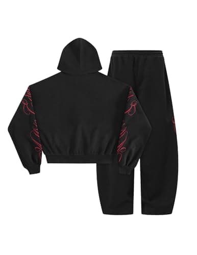 Aelfric Eden Boxy Embroidery Sweat Set for Women Men Oversized 2 Piece Lounge Matching Set Zip Up Hoodie Casual Streetwear Black Medium - Thumbnail 4