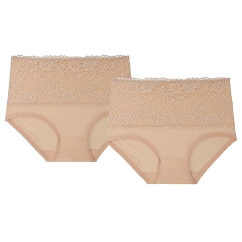 XiTingwear Women High Waist Lace Briefs Soft Breathable Elastic Panties Ladies Underpants Summer Underwear 2 Pack Beige - Image 1