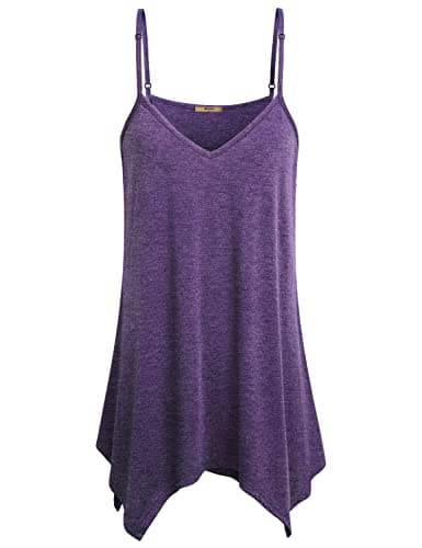 Miusey Tank Dress Womens V Neck Fowly Swing Tunic Tops Handkerchief Hem Spaghetti Strap A Line Casual Summer Stretch Beach Soft Petite Wear Jersey Spring Trendy Boutique Camisoles Purple M - Image 1