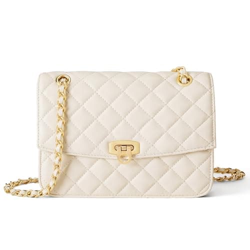 Goinsound womens quilted purse with chain leather crossbody bag designer shoulder bag checkered handbags for go out Beige - Image 1