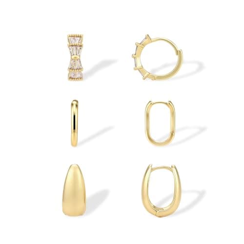 3 Pairs Small Huggie Hoop Earrings Set for Women, Hypoallergenic 14K Gold Plated Hoops Stacks for Multiple Piercings, Dainty Cute Mini Lightweight Cartilage Studs Trendy Jewelry Gift (Set-2) - Image 1