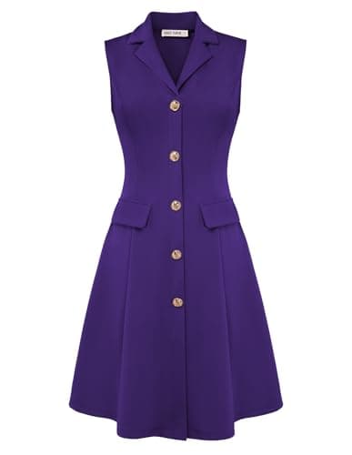 Summer Business Work Dress for Women Purple Dress Sleeveless Midi Dress V Neck Dress M - Image 1