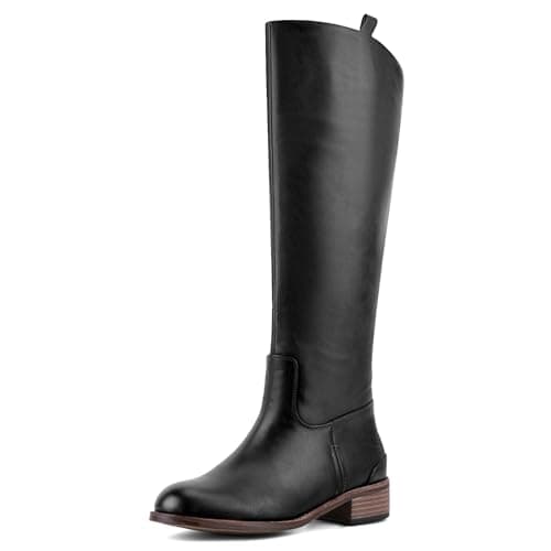 QIV Womens Black Knee High Boots – Round Toe Riding Boots with Low Block Heel, Back Zip, Long Tall Fashion Style for Fall & Winter Size 6.5 - Image 1