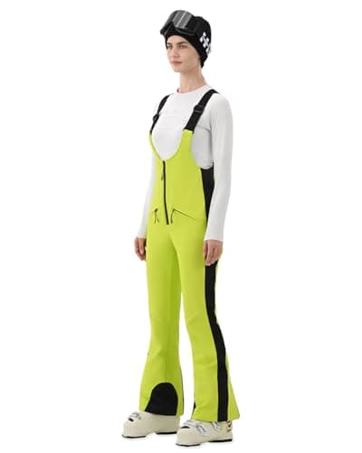 HIGH EXPERIENCE Womens Ski Bib Pants Slim Fit Soft Shell Snow Skinny Fitted Snowboard Insulated Waterproof Windproof Warm (Light Green, Medium) - Image 1
