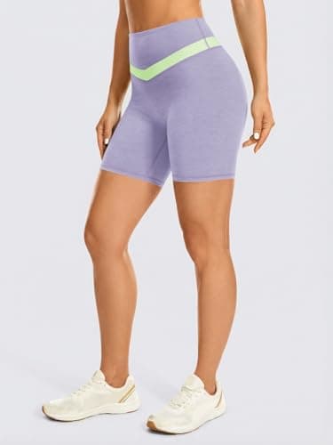 Aoysky Womens High Waisted 6" Buttery Soft Biker Shorts Color Block Workout Yoga Athletic Butt Lifting Lounge Shorts Purple - Thumbnail 2