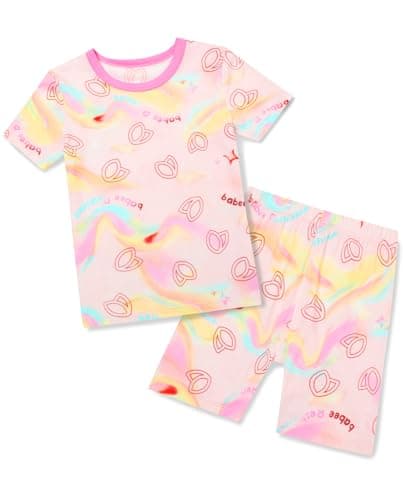 babee Reshinee Bamboo Viscose Toddler Girls Kids Short Sleeve Pajamas 4-5T Years Pink Aurora Summer Cool Soft 2pcs Set Pjs Pyjamas Jammies - Image 1