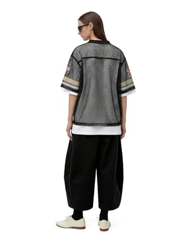 Aelfric Eden Cropped Jersey for Women Mesh Boxy Y2k Shirts V Neck Graphic Tees Football Number Streetwear T Shirt Tops Black - Thumbnail 4
