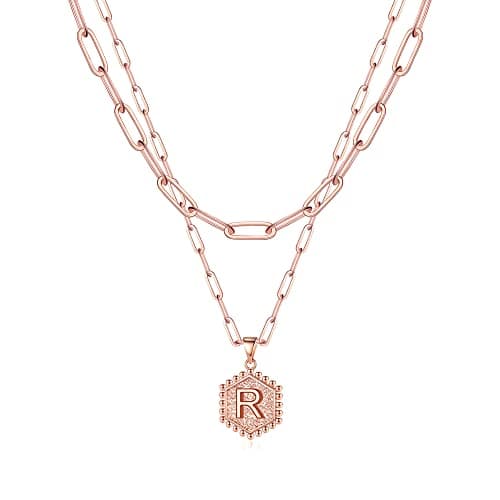 M MOOHAM Layered Initial Necklaces for Women - Cute Letter Initial R Necklace Choker Necklace Layered Necklaces for Women - Image 1