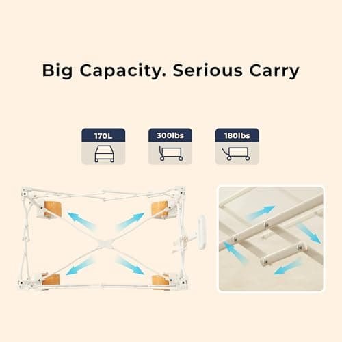 DEER LAND Beach Wagon Cart with Big 6.7" Fat Tires, Foldable Sand Wagon for Beach, Camping & Outdoor Use – Large Capacity, Easy Pull Design, Cala Serena Ochre Stripe - Thumbnail 6