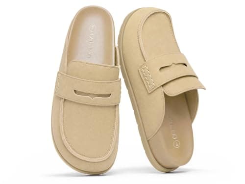 Coutgo Women Suede Clogs Slip On Penny Loafer Mules Platform Comfort Shoes