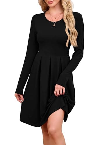 KORSIS Womens Black XX-Largel Dress Casual Swing T-Shift Autumn Long Sleeve Round Neck Loose Vacation Beach High Waist Tunic Dresses with Legging - Image 1