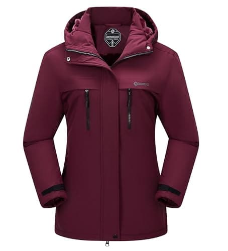BOWOXO Women's Ski Jacket Thicken Winter Snow Coat Warm Fleece Mountain Waterproof Female Jacket Hooded Windbreaker(Dark Red,M) - Image 1